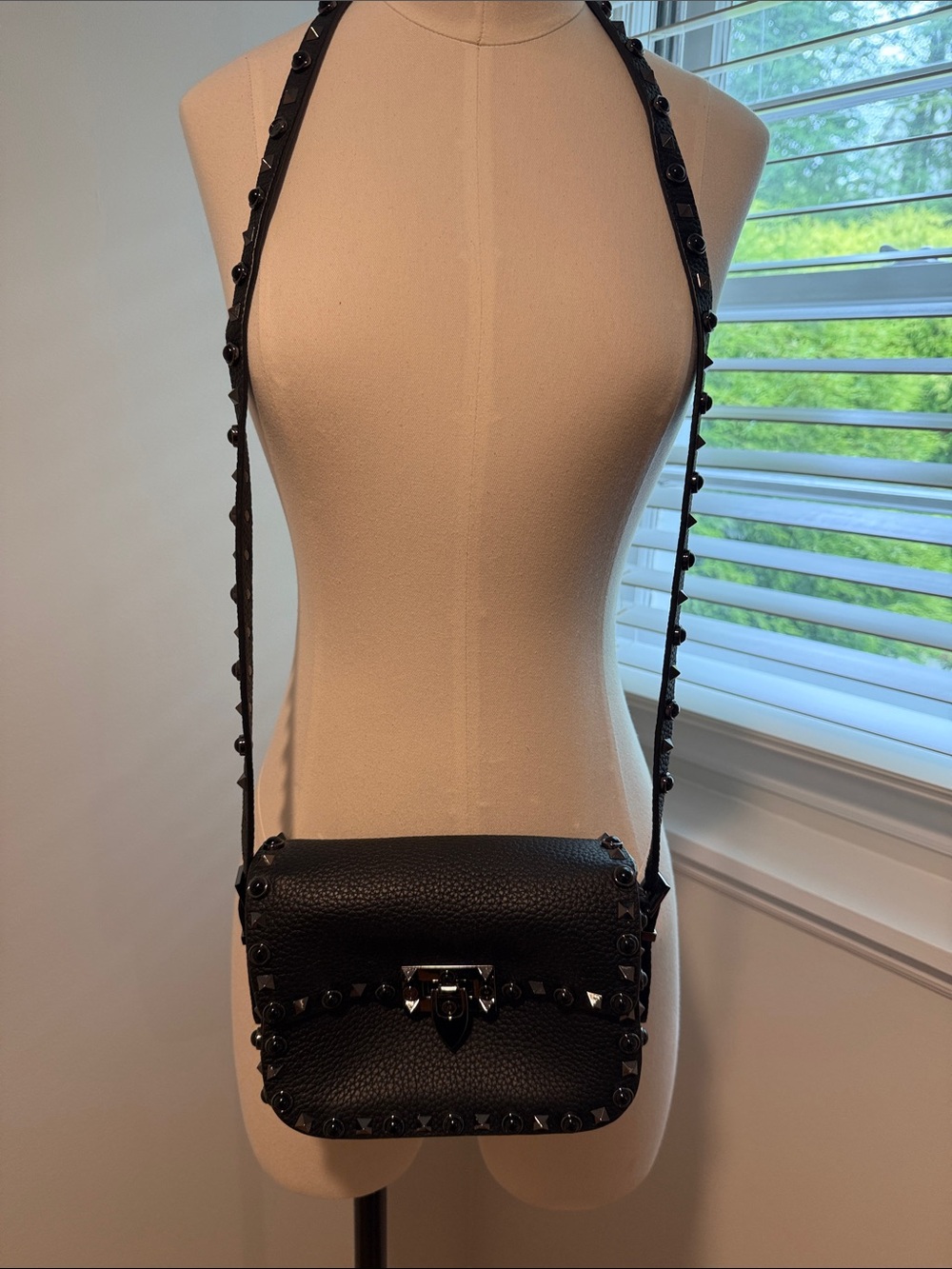 Leather Black Stud-Trim Crossbody Bag